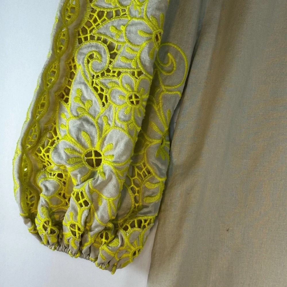 Byrd Maxi Dress Statement Sleeve Yellow Lace Mock Neck Size XS Like New
